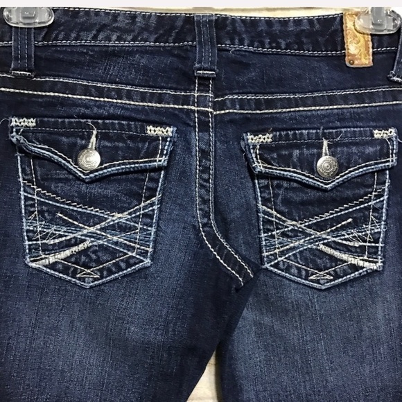 Maurices Boot Cut Dark Wash Flap Pocket Jeans Jr Size 1/2 - Picture 4 of 5